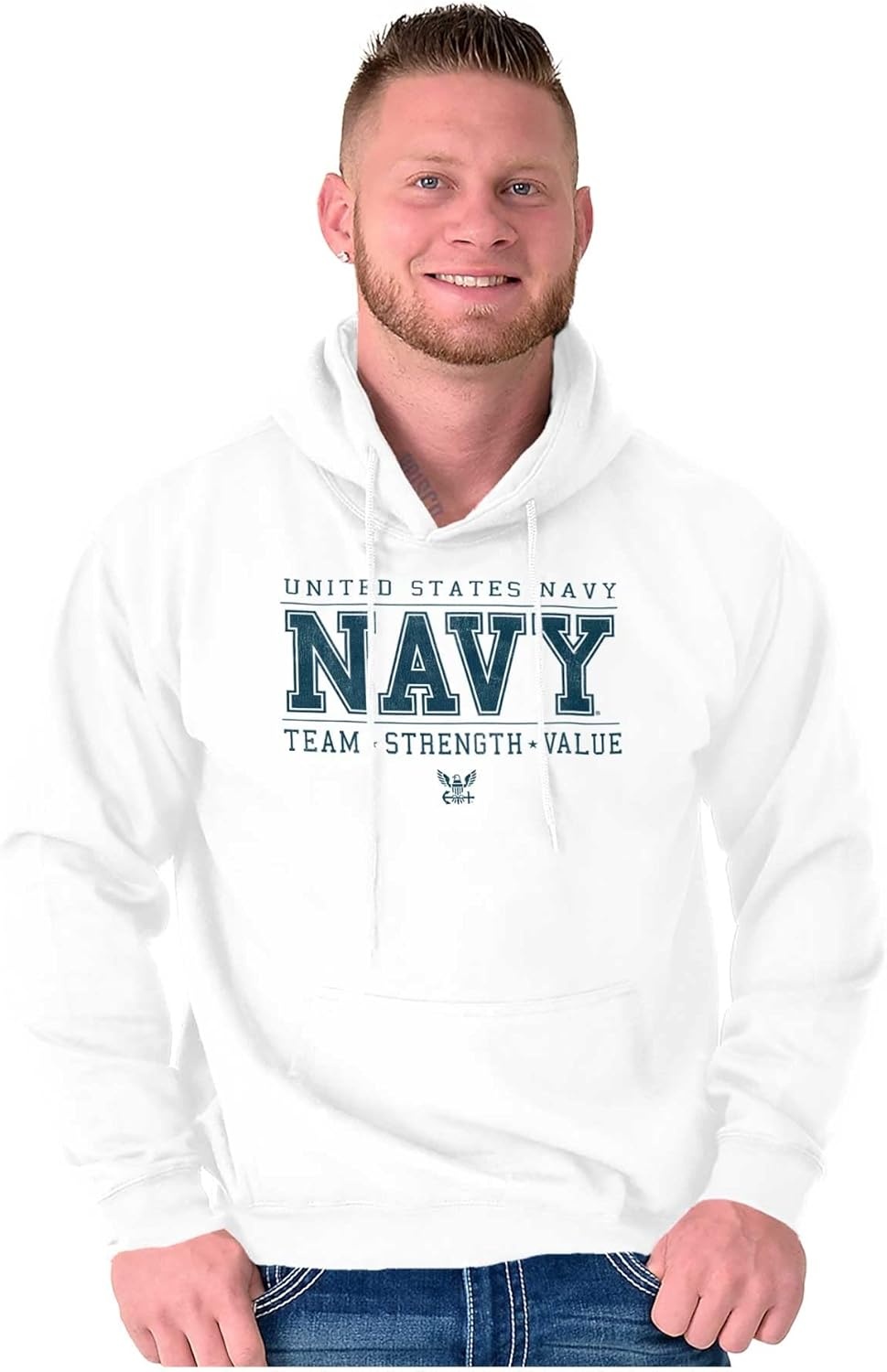 image:imageBrisco Brands US Navy Team Strength Value Hoodie Sweatshirt Women MenWhite