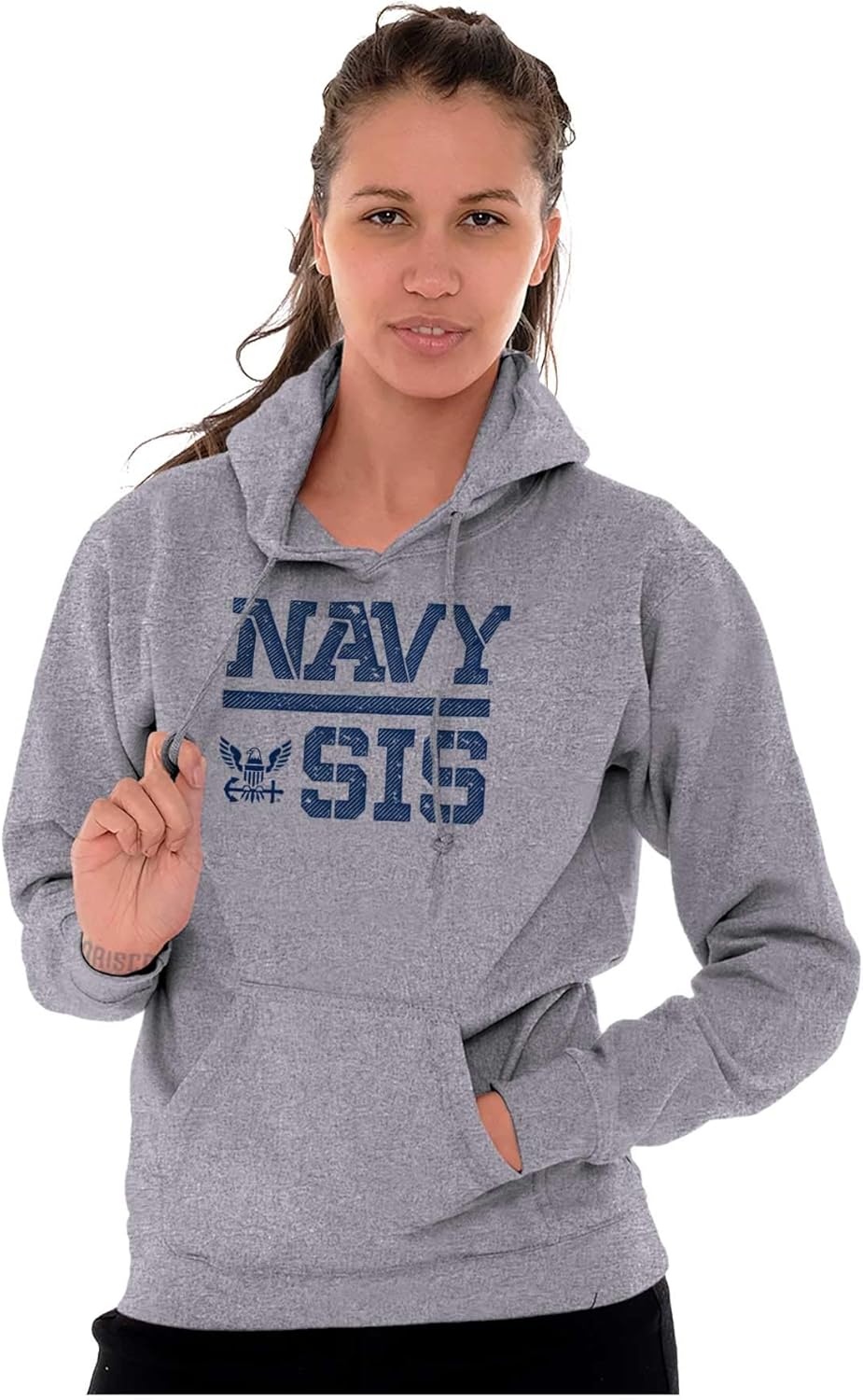 image:imageBrisco Brands United States American Navy Proud Sister Hoodie Sweatshirt WomenSport Grey