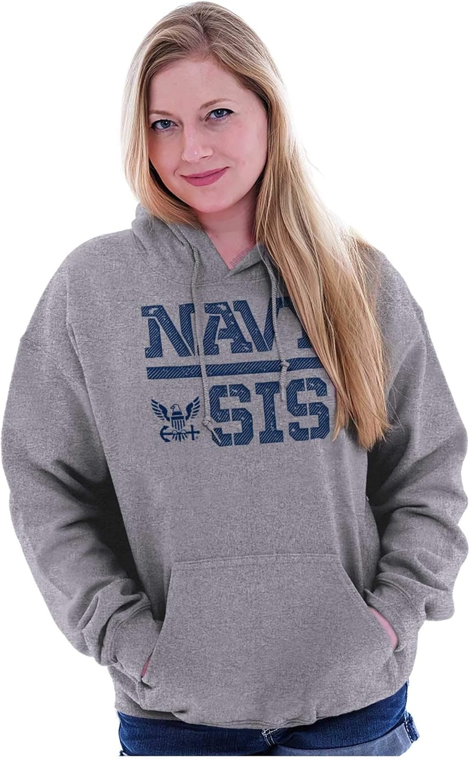 image:imageBrisco Brands United States American Navy Proud Sister Hoodie Sweatshirt WomenSport Grey