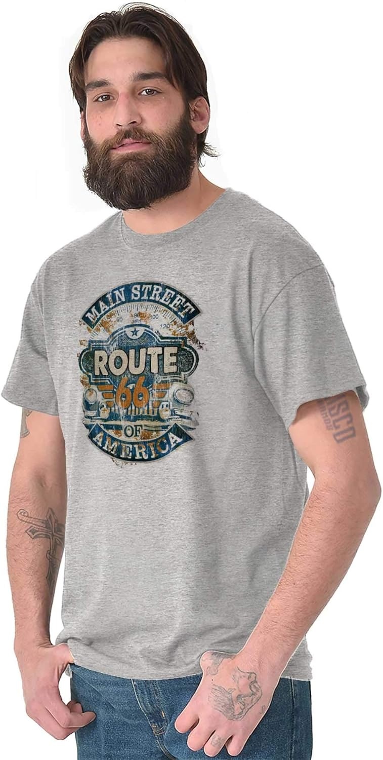 image:imageClassic Teaze Main Street USA Route 66 Driving Road Graphic T Shirt Men or WomenSport Grey
