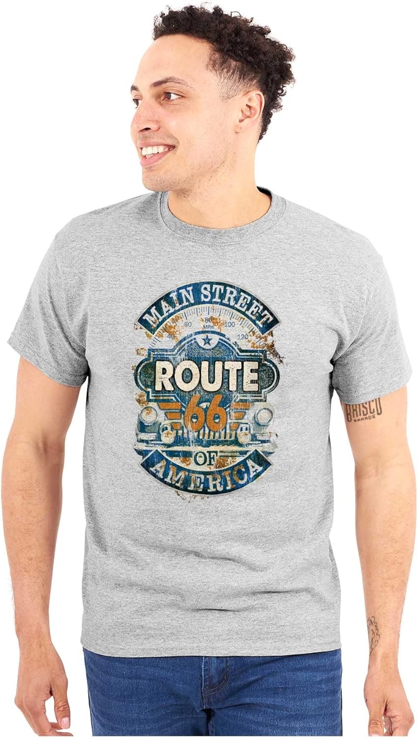 image:imageClassic Teaze Main Street USA Route 66 Driving Road Graphic T Shirt Men or WomenSport Grey