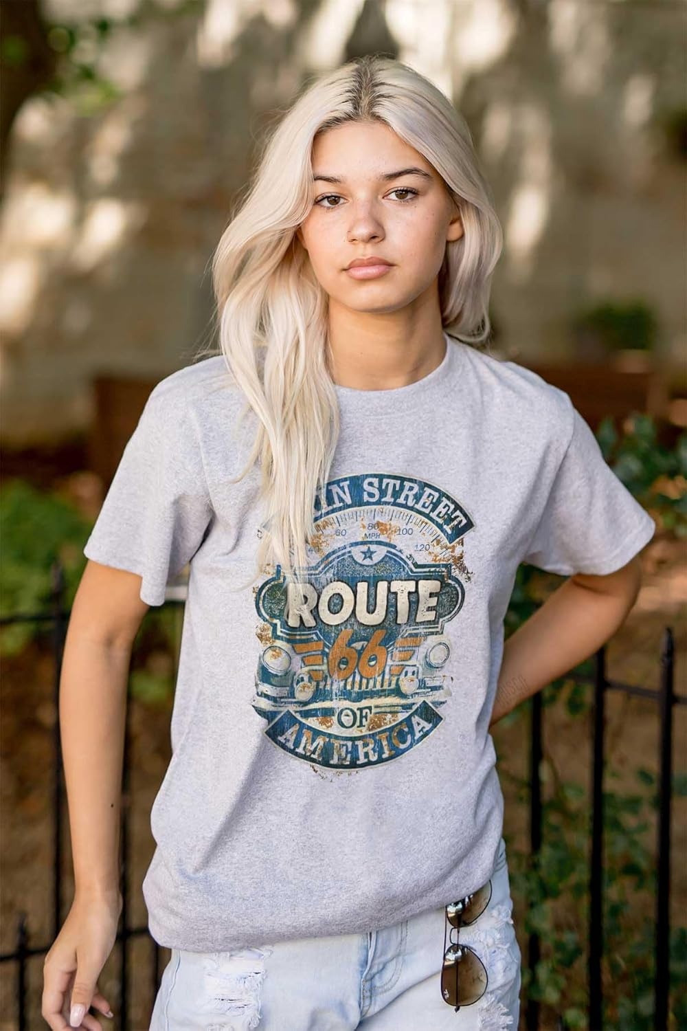 image:imageClassic Teaze Main Street USA Route 66 Driving Road Graphic T Shirt Men or WomenSport Grey