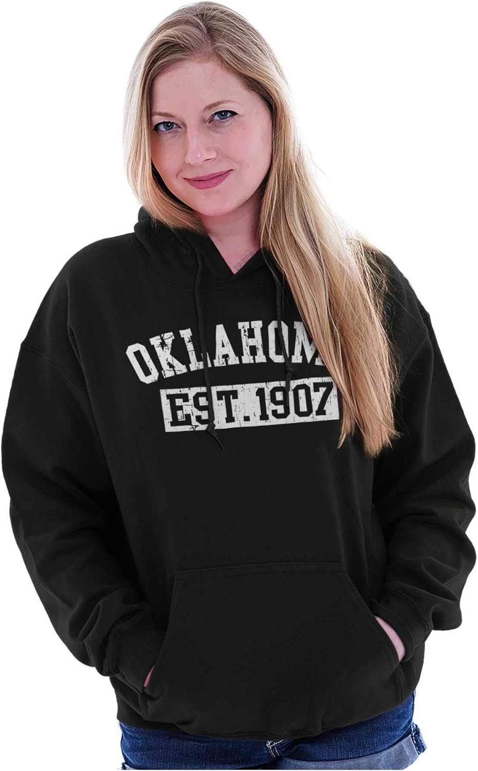image:imageClassic Teaze Vintage Oklahoma Distressed Athletic Hoodie Sweatshirt Women MenBlack