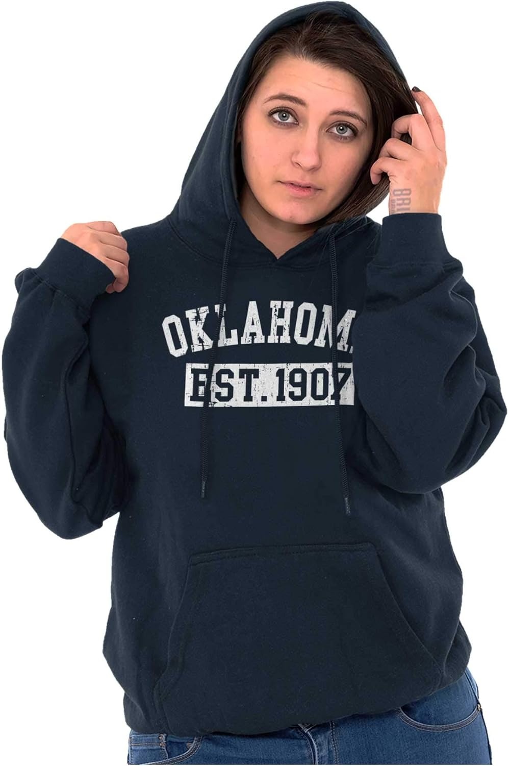 image:imageClassic Teaze Vintage Oklahoma Distressed Athletic Hoodie Sweatshirt Women MenNavy
