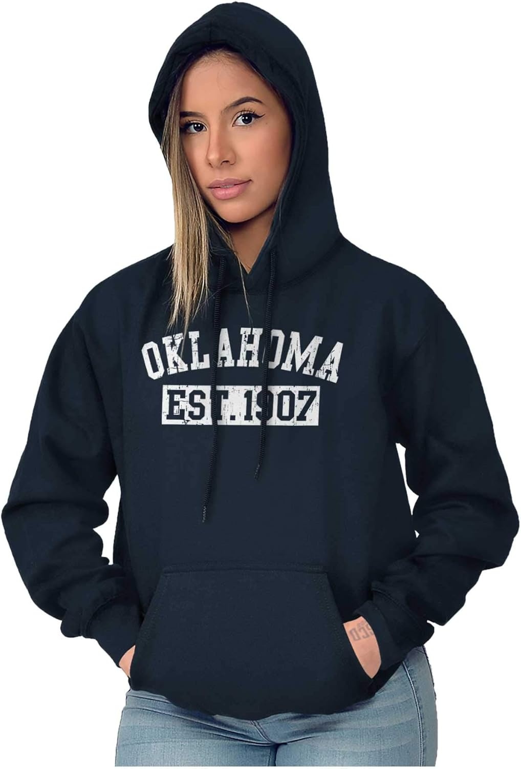 image:imageClassic Teaze Vintage Oklahoma Distressed Athletic Hoodie Sweatshirt Women MenNavy