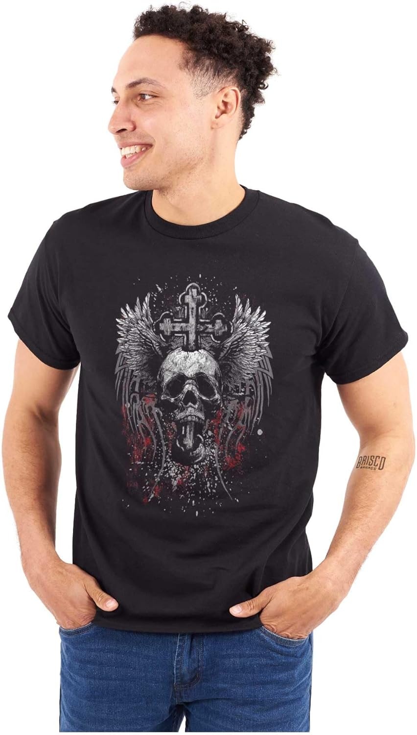 image:imageEdgy Dark Fallen Angel Skull Cross Mens Graphic T Shirt TeesBlack