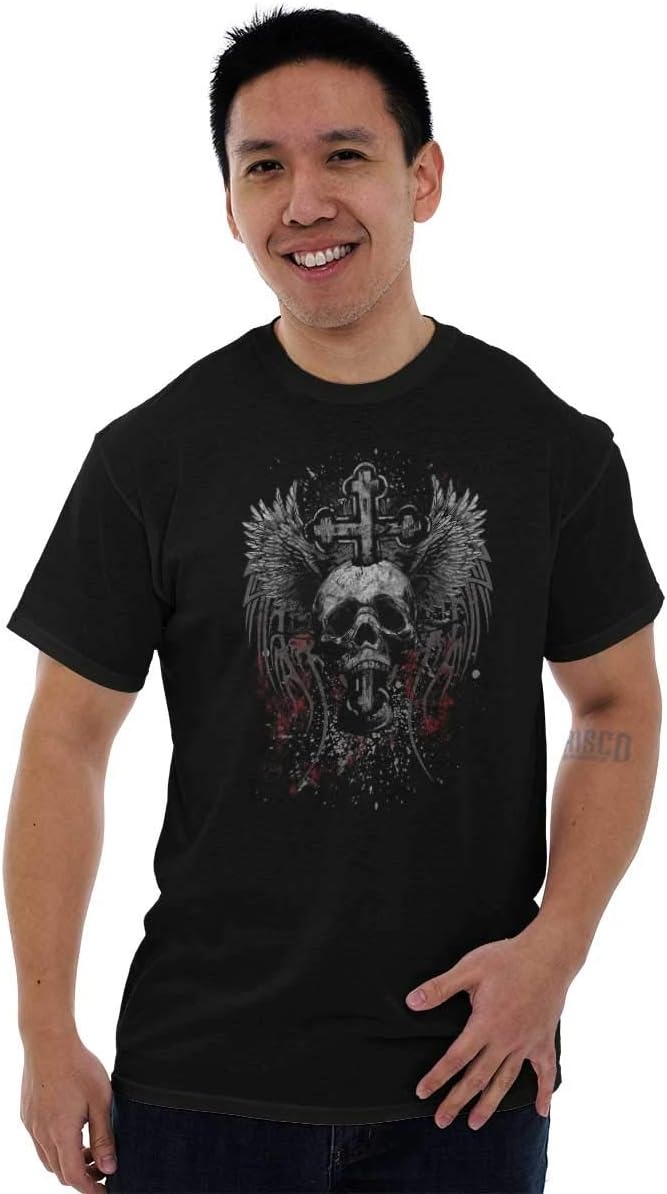 image:imageEdgy Dark Fallen Angel Skull Cross Mens Graphic T Shirt TeesBlack