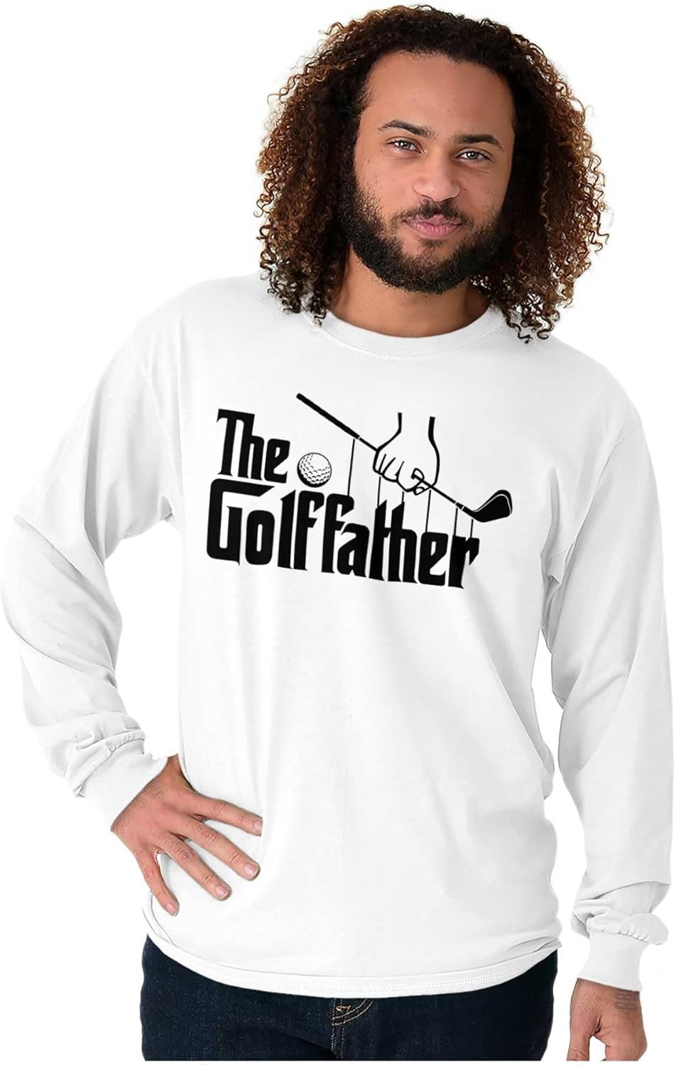 image:imageFunny Fathers Italian Mafia Puppet Movie Logo Mens Long Sleeve Graphic TshirtWhite