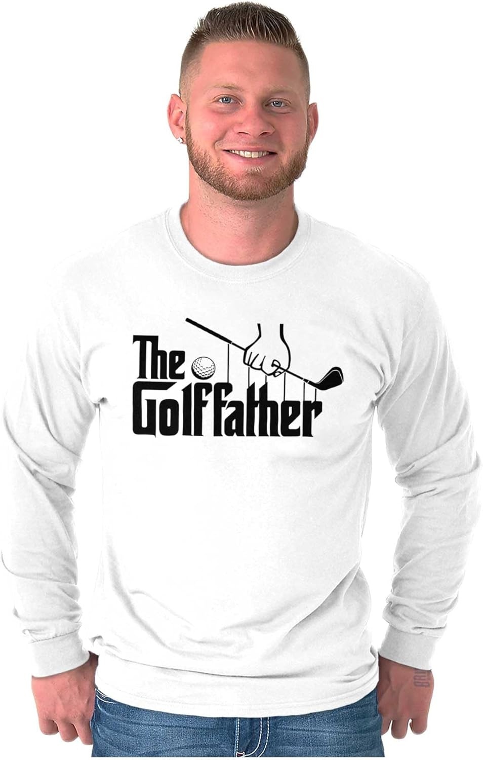 image:imageFunny Fathers Italian Mafia Puppet Movie Logo Mens Long Sleeve Graphic TshirtWhite
