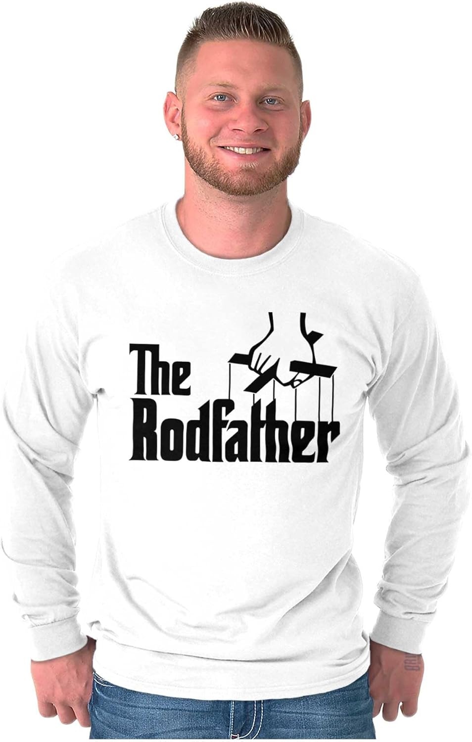 image:imageFunny Fathers Italian Mafia Puppet Movie Logo Mens Long Sleeve Graphic TshirtWhite
