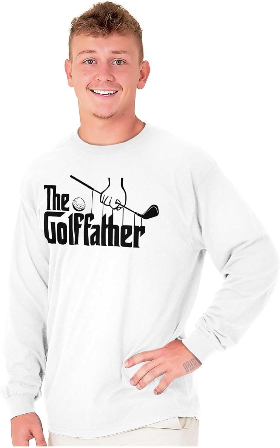 image:imageFunny Fathers Italian Mafia Puppet Movie Logo Mens Long Sleeve Graphic TshirtWhite