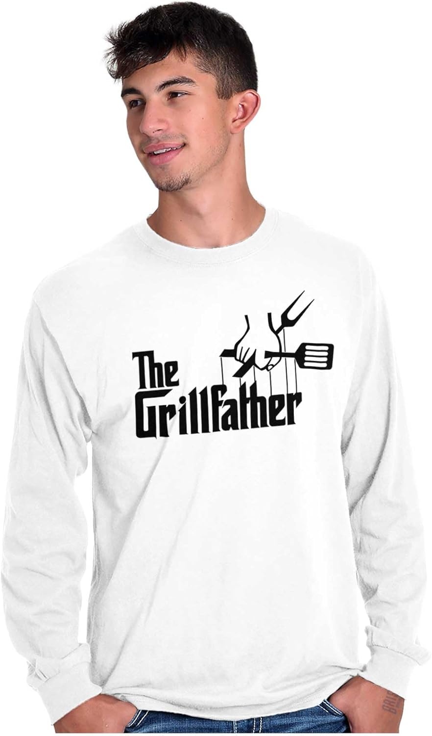 image:imageFunny Fathers Italian Mafia Puppet Movie Logo Mens Long Sleeve Graphic TshirtWhite