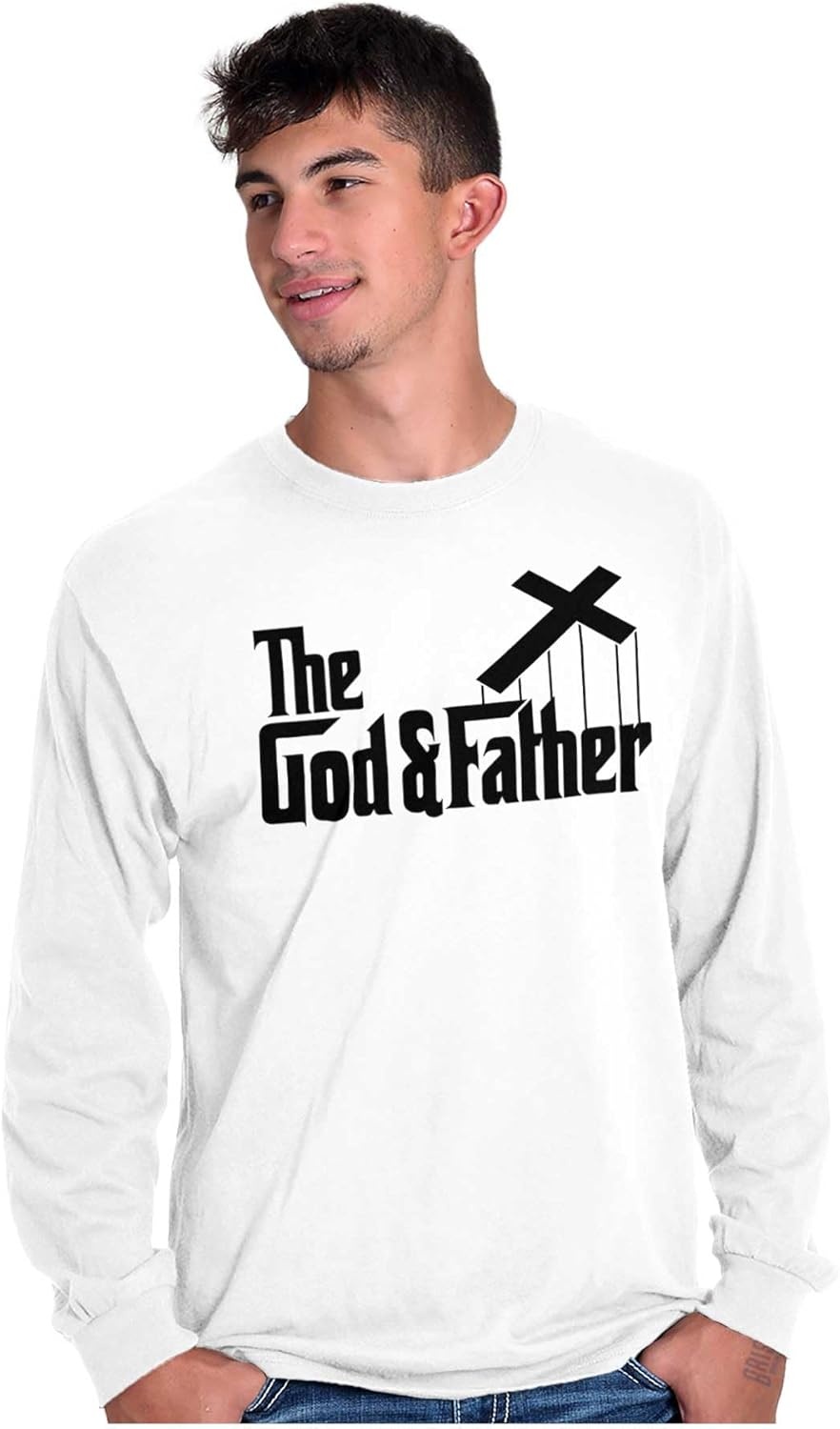 image:imageFunny Fathers Italian Mafia Puppet Movie Logo Mens Long Sleeve Graphic TshirtWhite