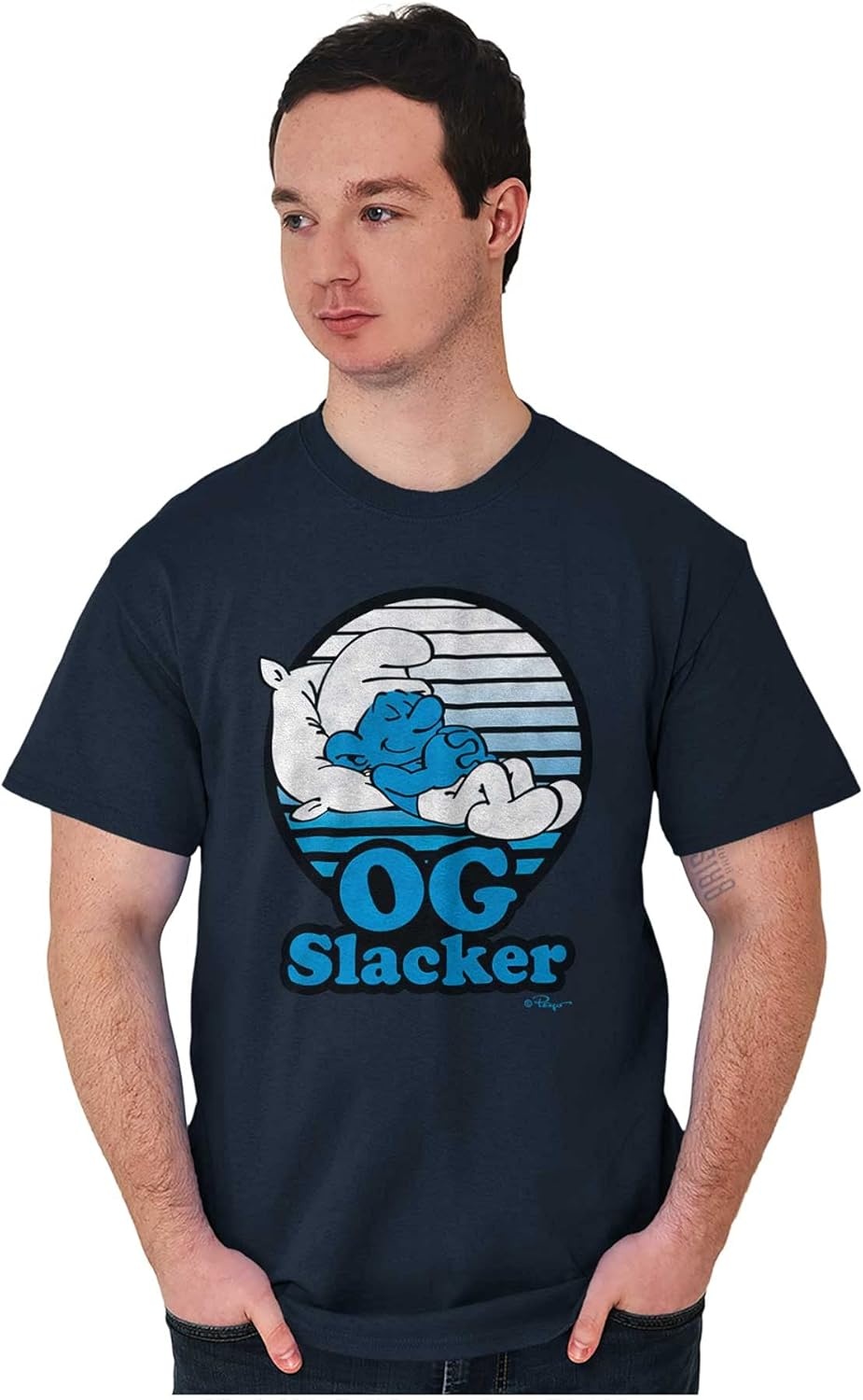 image:imageLazy Smurf OG Slacker Sleepy Naps Graphic T Shirt Men or WomenNavy