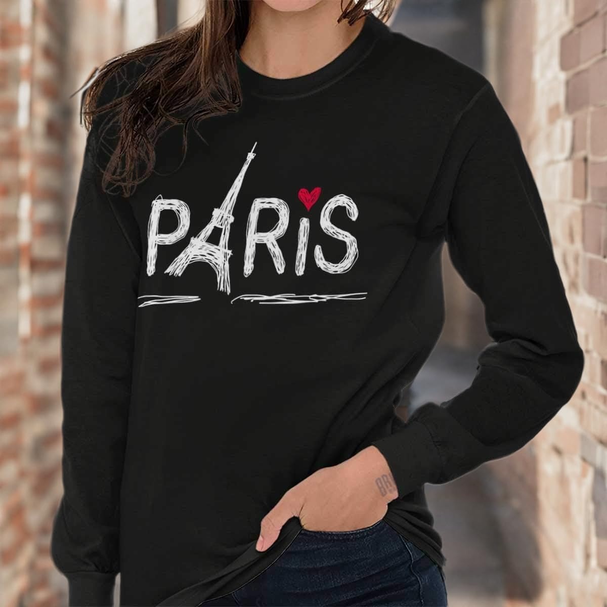 image:imageParis France Eiffel Tower Souvenir Womens Long Sleeve T ShirtBlack