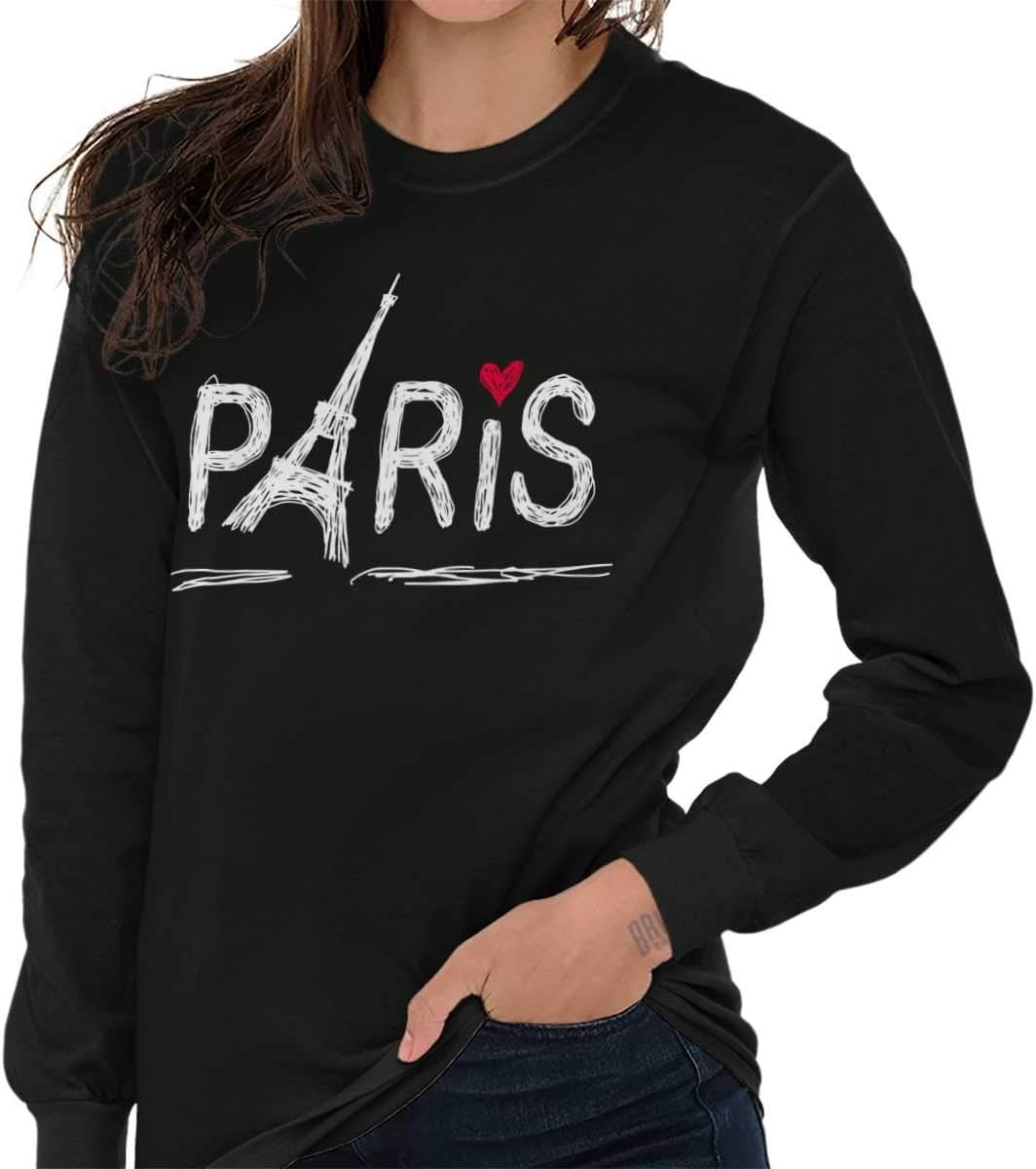image:imageParis France Eiffel Tower Souvenir Womens Long Sleeve T ShirtBlack