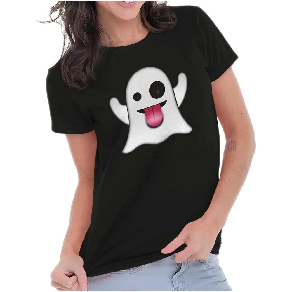 image:image100 Points Perfect Score Text Icon Womens Slim Fit Graphic TeeGhost Emoticon  Black