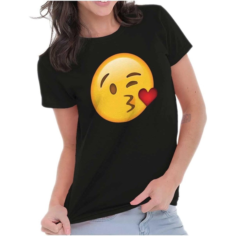 image:image100 Points Perfect Score Text Icon Womens Slim Fit Graphic TeeKissing Face Emoticon  Black