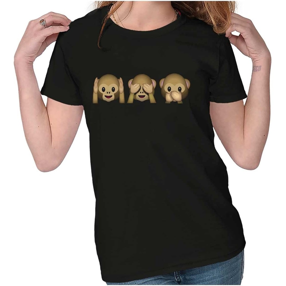 image:image100 Points Perfect Score Text Icon Womens Slim Fit Graphic TeeMonkey No Evil Emoticon  Black