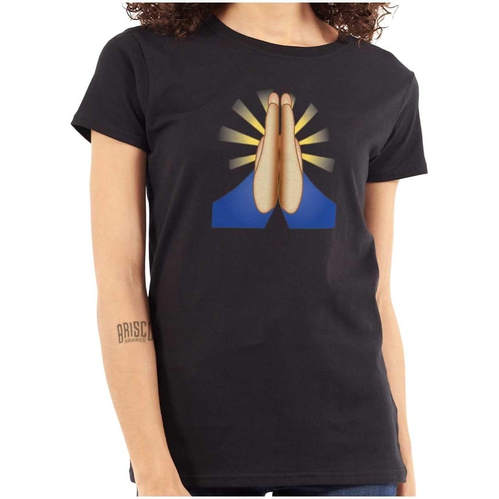 image:image100 Points Perfect Score Text Icon Womens Slim Fit Graphic TeePraying Emoticon  Black