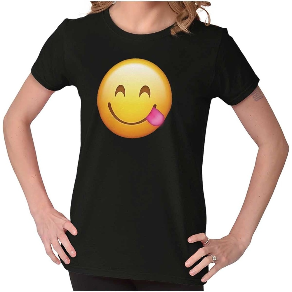image:image100 Points Perfect Score Text Icon Womens Slim Fit Graphic TeeSmiling Tongue Emoticon  Black