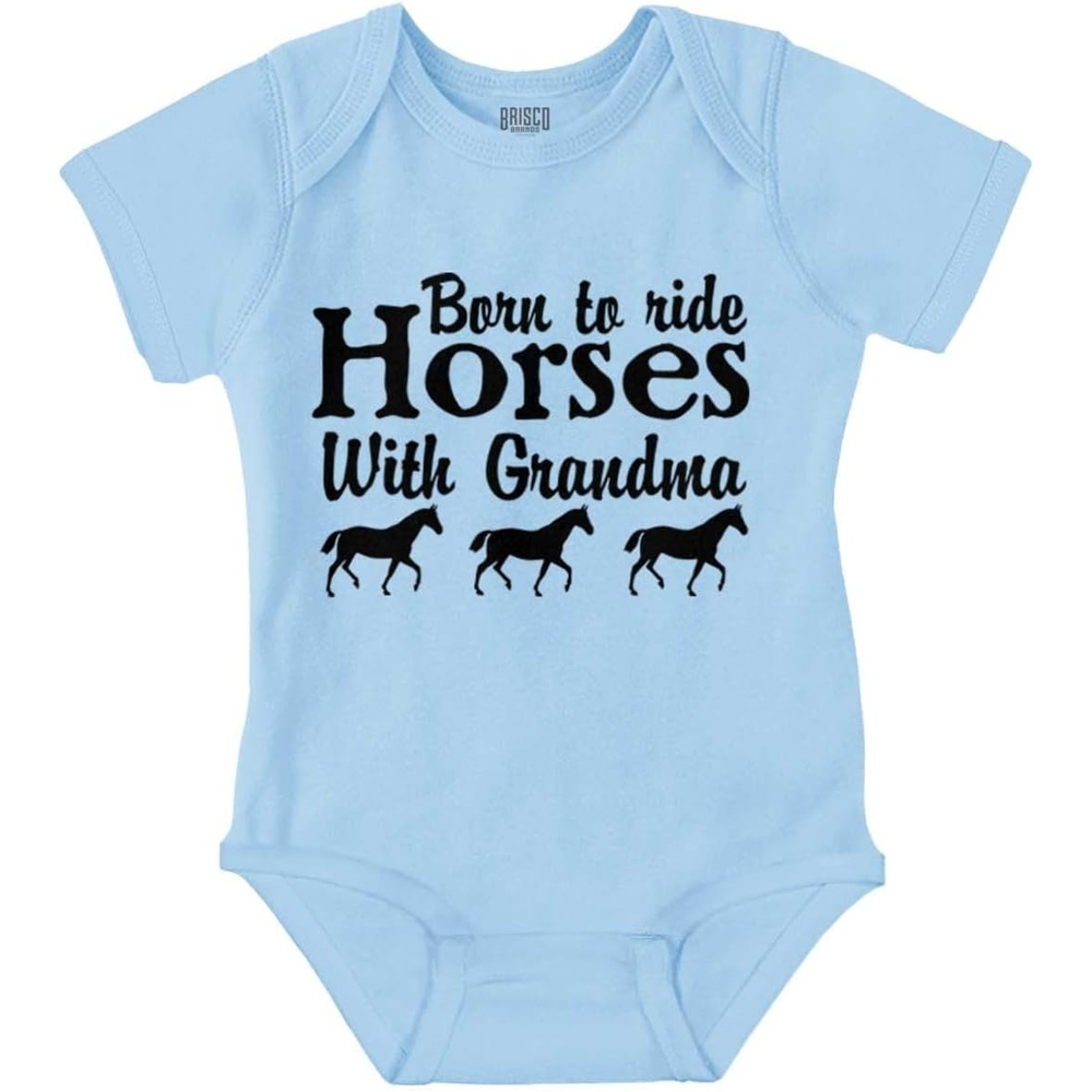 image:imageBorn To Ride Horses With Grandma Baby Romper Boys or GirlsLight Blue