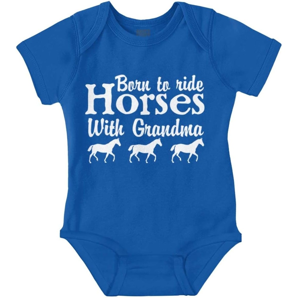 image:imageBorn To Ride Horses With Grandma Baby Romper Boys or GirlsRoyal