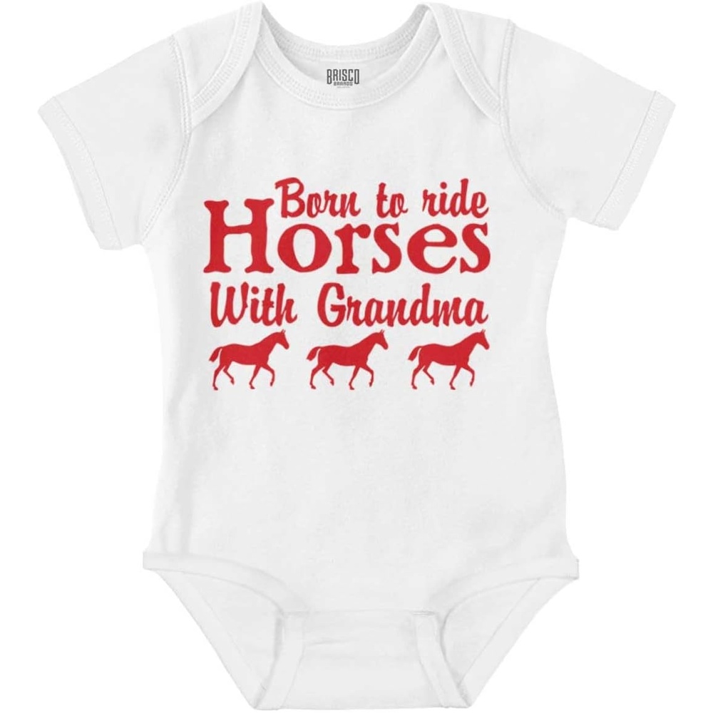 image:imageBorn To Ride Horses With Grandma Baby Romper Boys or GirlsWhite