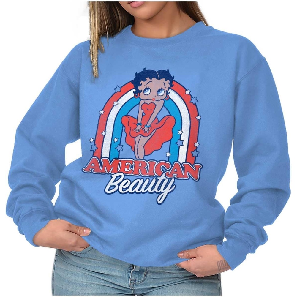 image:imageBrisco Brands Betty Boop Cartoon American Beauty Women Crewneck SweatshirtCarolina Blue