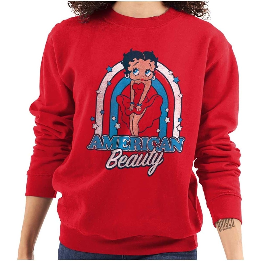 image:imageBrisco Brands Betty Boop Cartoon American Beauty Women Crewneck SweatshirtRed