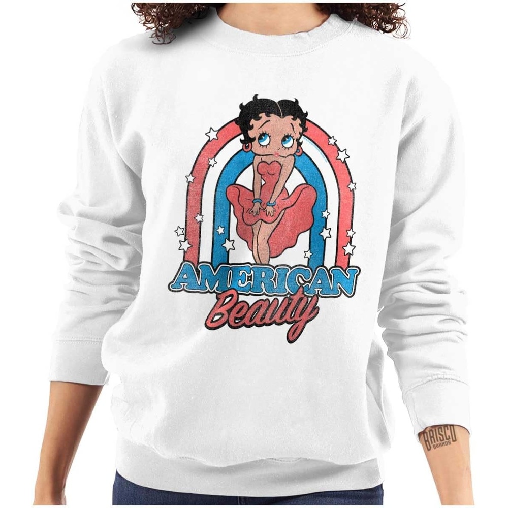 image:imageBrisco Brands Betty Boop Cartoon American Beauty Women Crewneck SweatshirtWhite