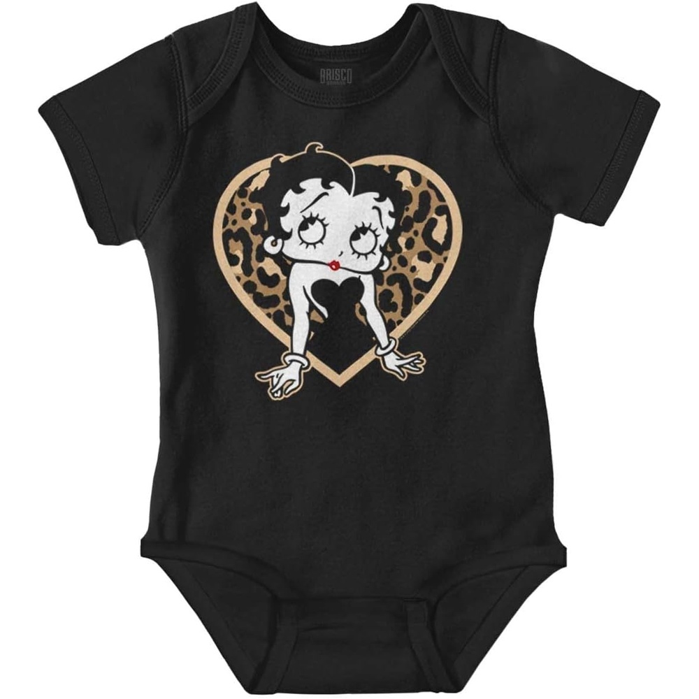 image:imageBrisco Brands Betty Boop Leopard Print Heart Baby Bodysuit Jumper GirlsBlack
