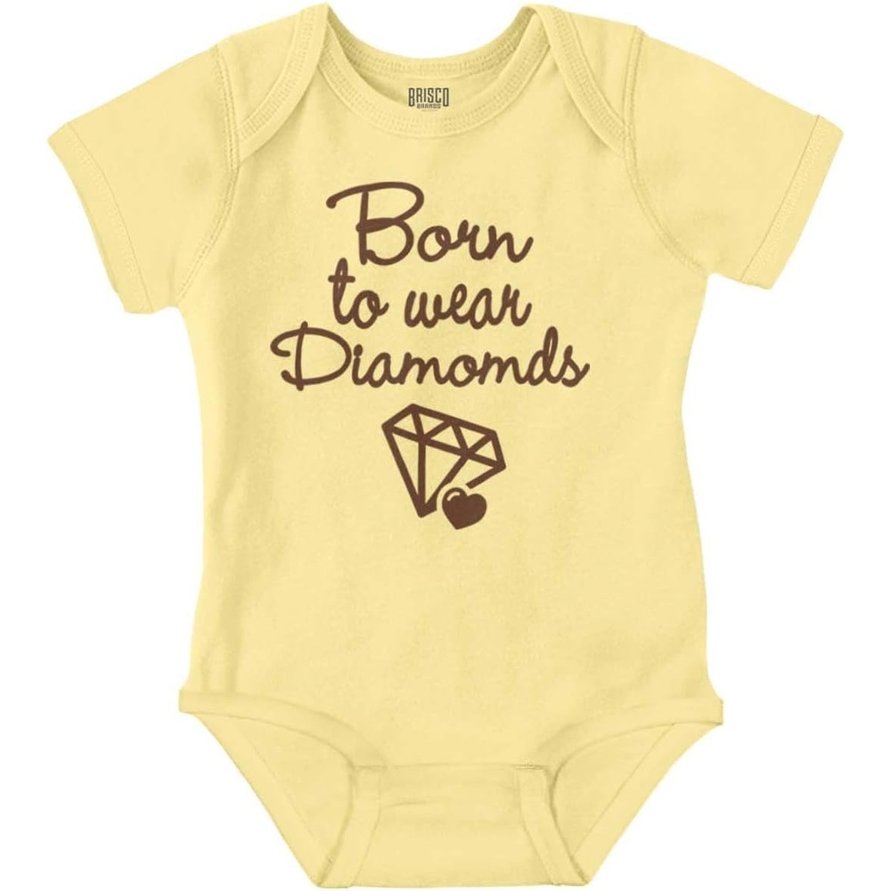image:imageBrisco Brands Born To Wear Diamonds Cute Cursive Baby Bodysuit Jumper GirlsBanana