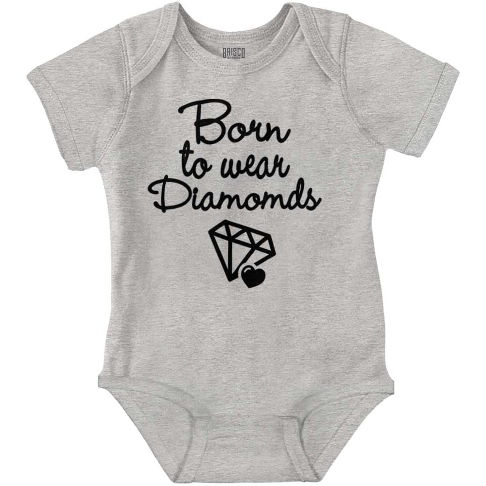 image:imageBrisco Brands Born To Wear Diamonds Cute Cursive Baby Bodysuit Jumper GirlsHeather