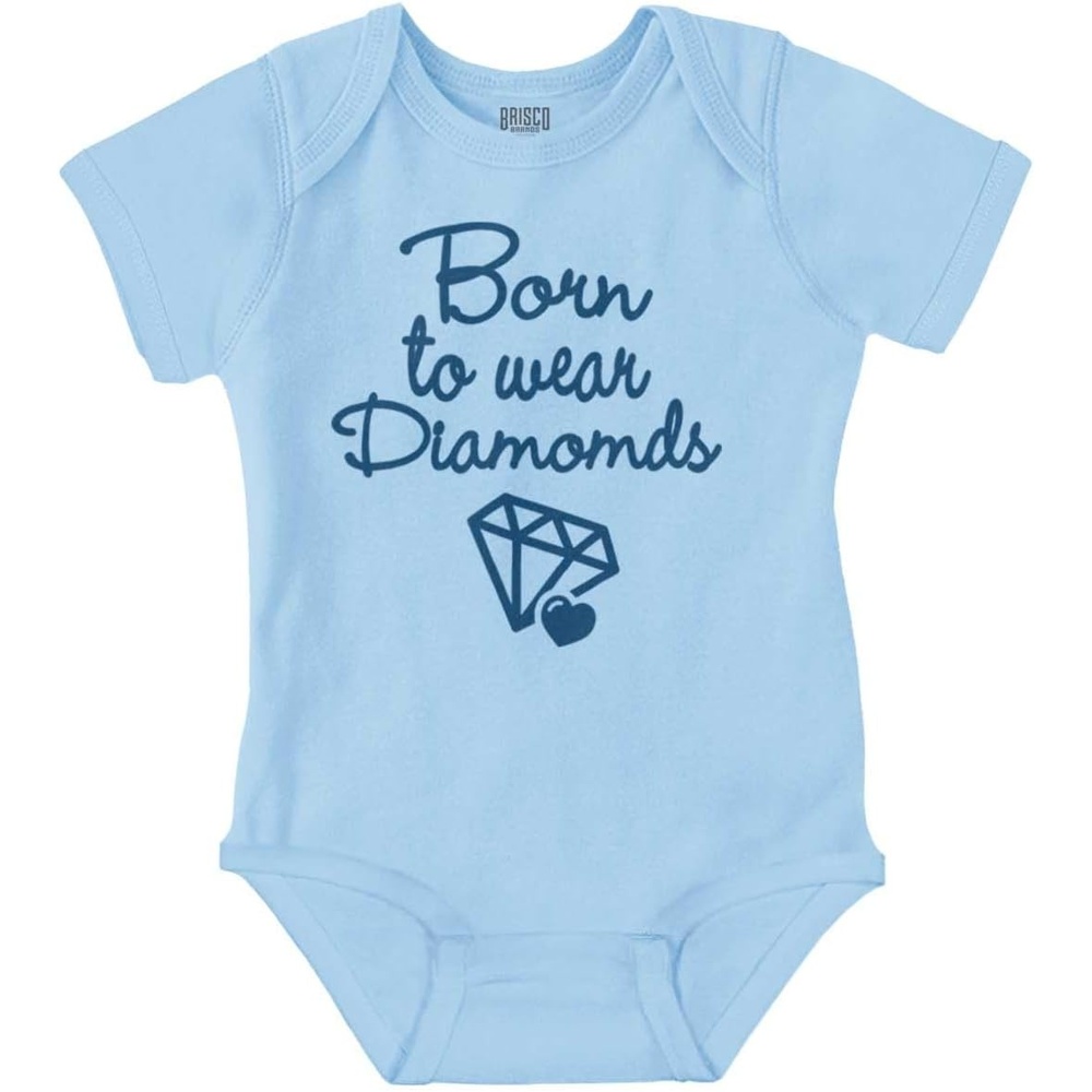 image:imageBrisco Brands Born To Wear Diamonds Cute Cursive Baby Bodysuit Jumper GirlsLight Blue