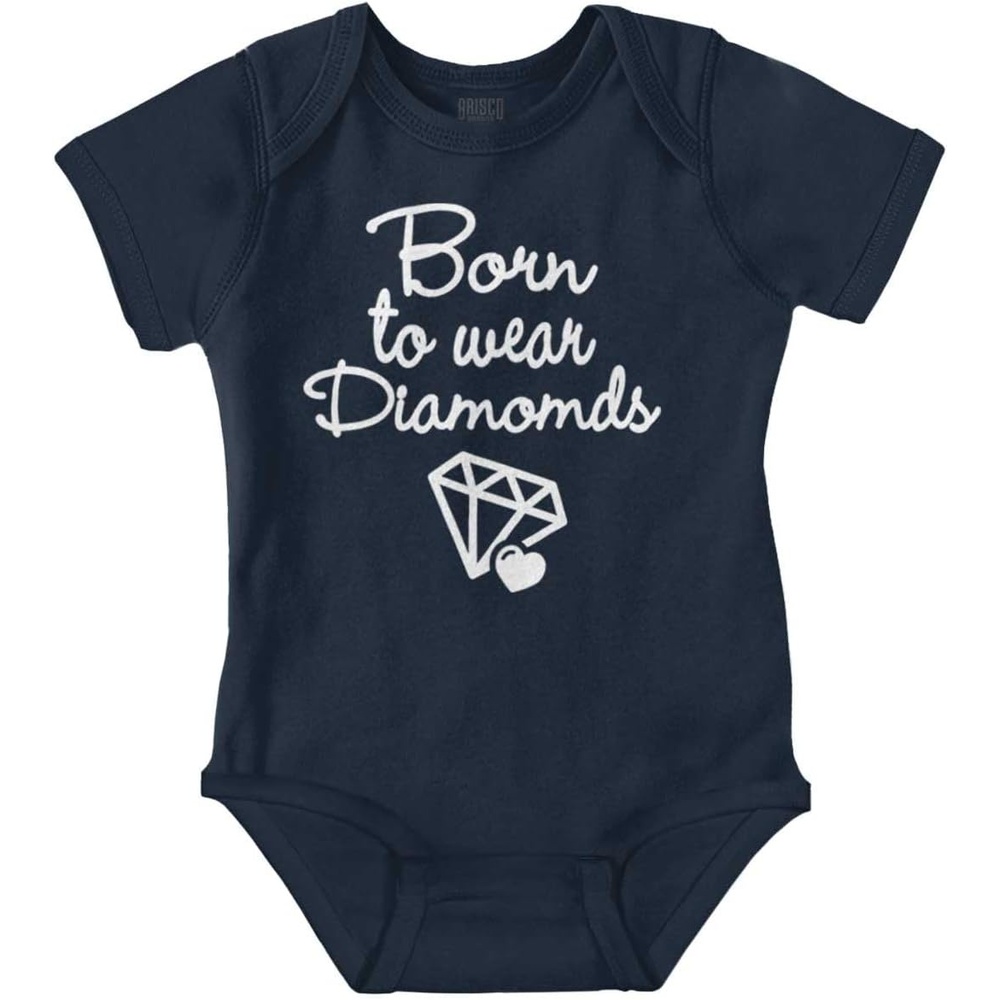 image:imageBrisco Brands Born To Wear Diamonds Cute Cursive Baby Bodysuit Jumper GirlsNavy