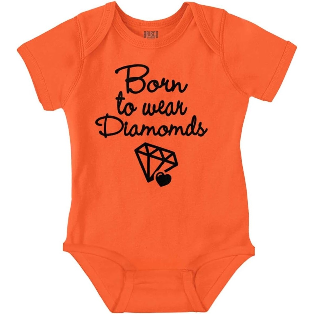 image:imageBrisco Brands Born To Wear Diamonds Cute Cursive Baby Bodysuit Jumper GirlsOrange