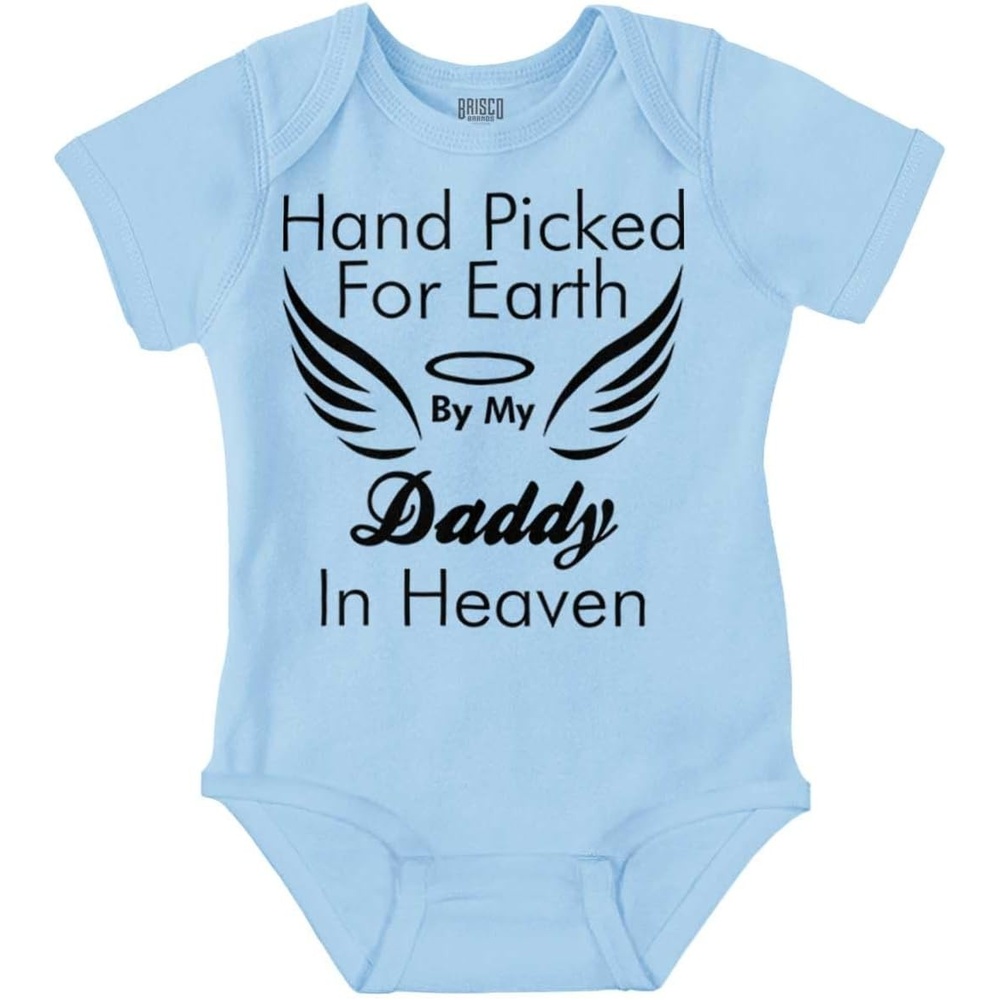 image:imageBrisco Brands Father Hand Picked By Daddy in Heaven Baby Romper Boys or GirlsLight Blue