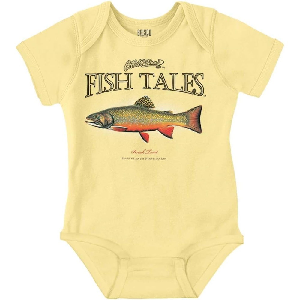 image:imageBrisco Brands Gill McGinn Deep Sea Trout Fishing Baby Romper Boys or GirlsBanana