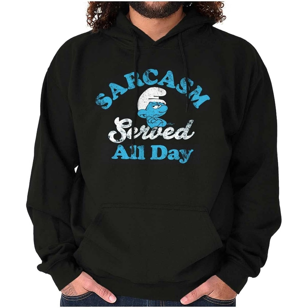 image:imageBrisco Brands Grouchy Smurf Sarcasm All Day Cartoon Hoodie Sweatshirt Women MenBlack