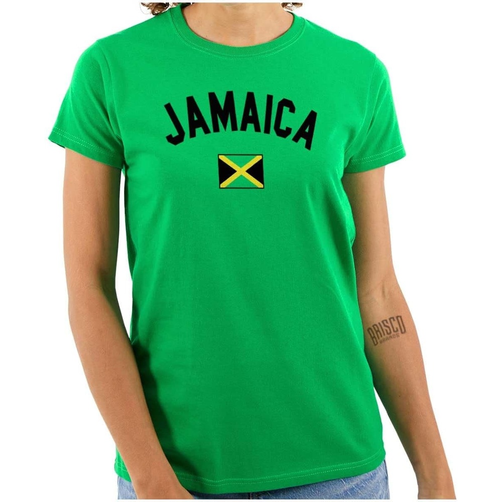 image:imageBrisco Brands Jamaica Country Flag Soccer Fan Pride Womens Slim Fit Graphic Tee