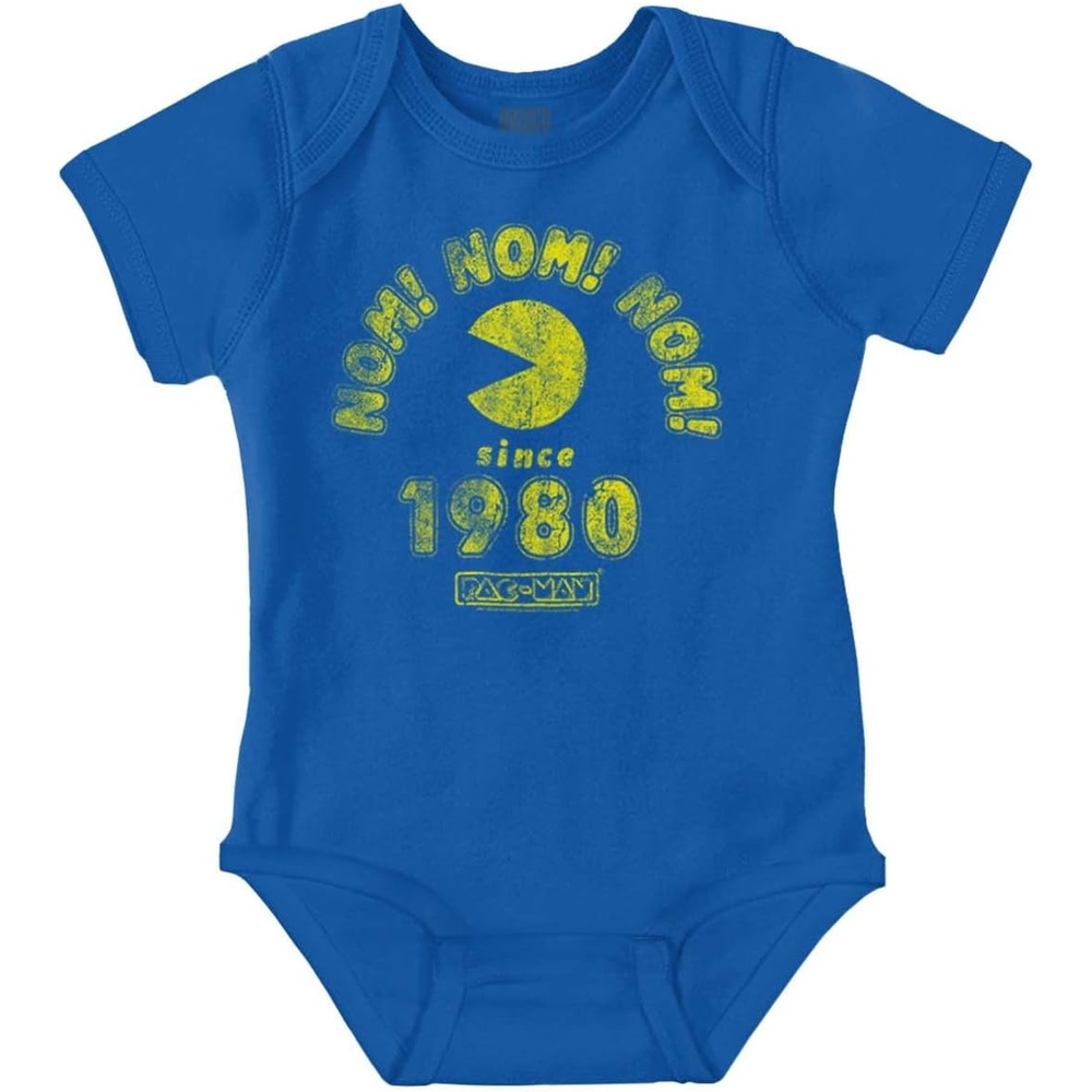 image:imageBrisco Brands PACMAN 80s Arcade Game Nom Nom Baby Romper Boys or GirlsRoyal