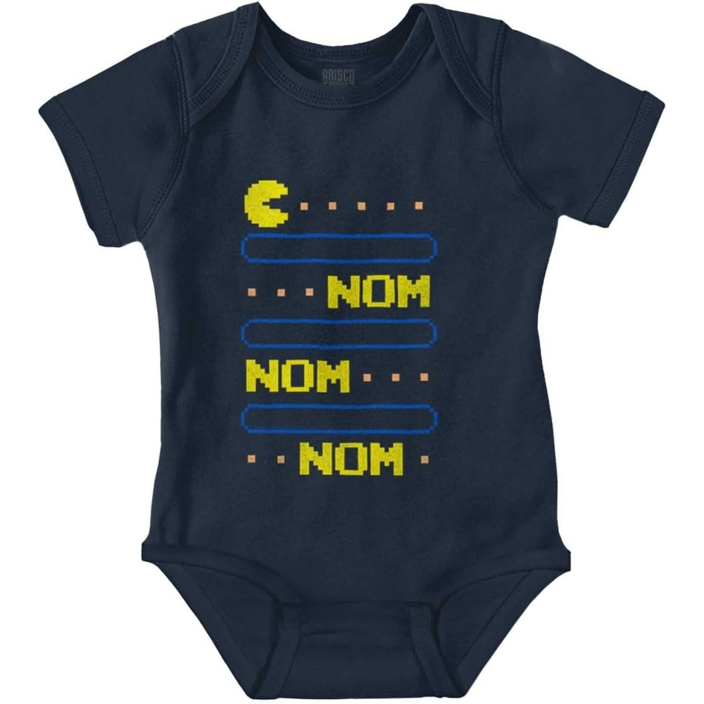 image:imageBrisco Brands PACMAN Nom Nom Hungry Foodie Gamer Baby Romper Boys or GirlsNavy
