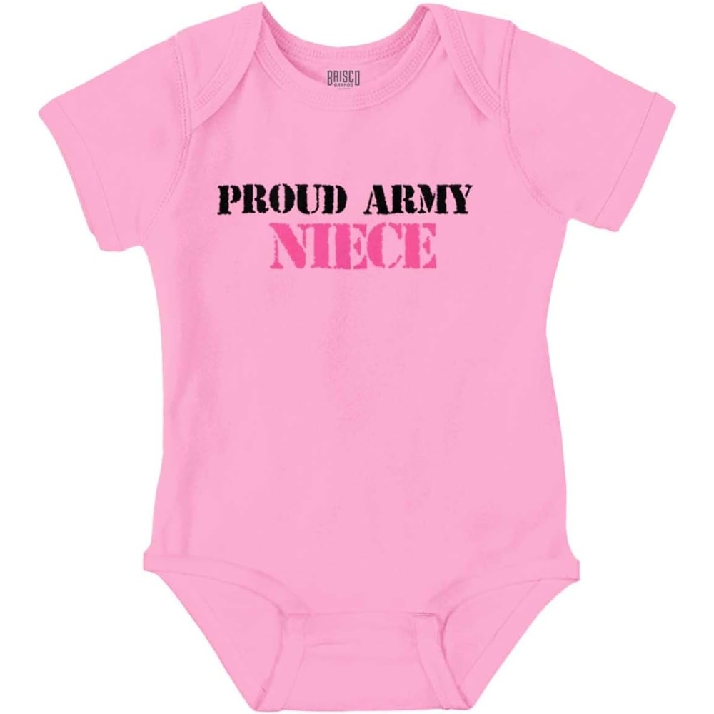 image:imageBrisco Brands Proud Army Niece Military Family Baby Bodysuit Jumper GirlsPink