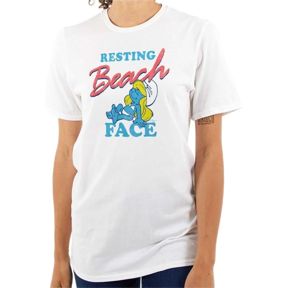image:imageBrisco Brands Smurfette Resting Beach Face Smurfs Womens Graphic T Shirt TeesWhite