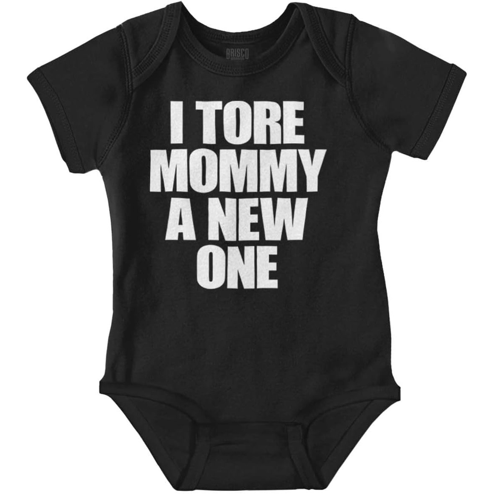 image:imageBrisco Brands Tore Mommy A New One Funny Humor Baby Romper Boys or GirlsBlack