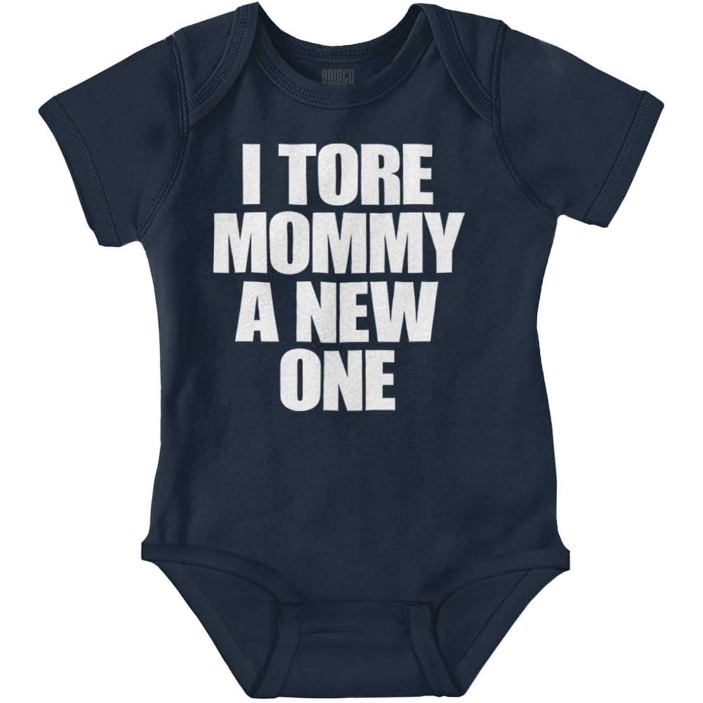 image:imageBrisco Brands Tore Mommy A New One Funny Humor Baby Romper Boys or GirlsNavy