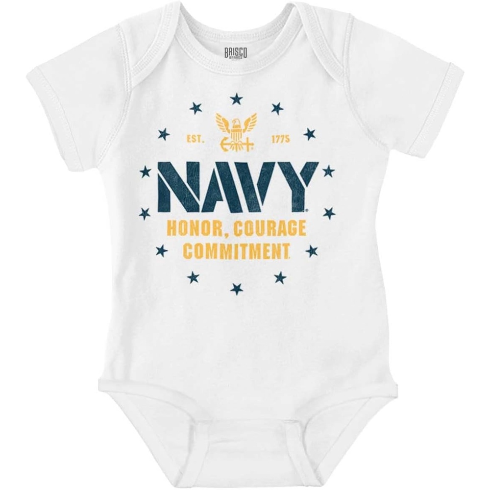 image:imageBrisco Brands US Navy Anchor Logo Honor Courage Baby Romper Boys or GirlsWhite