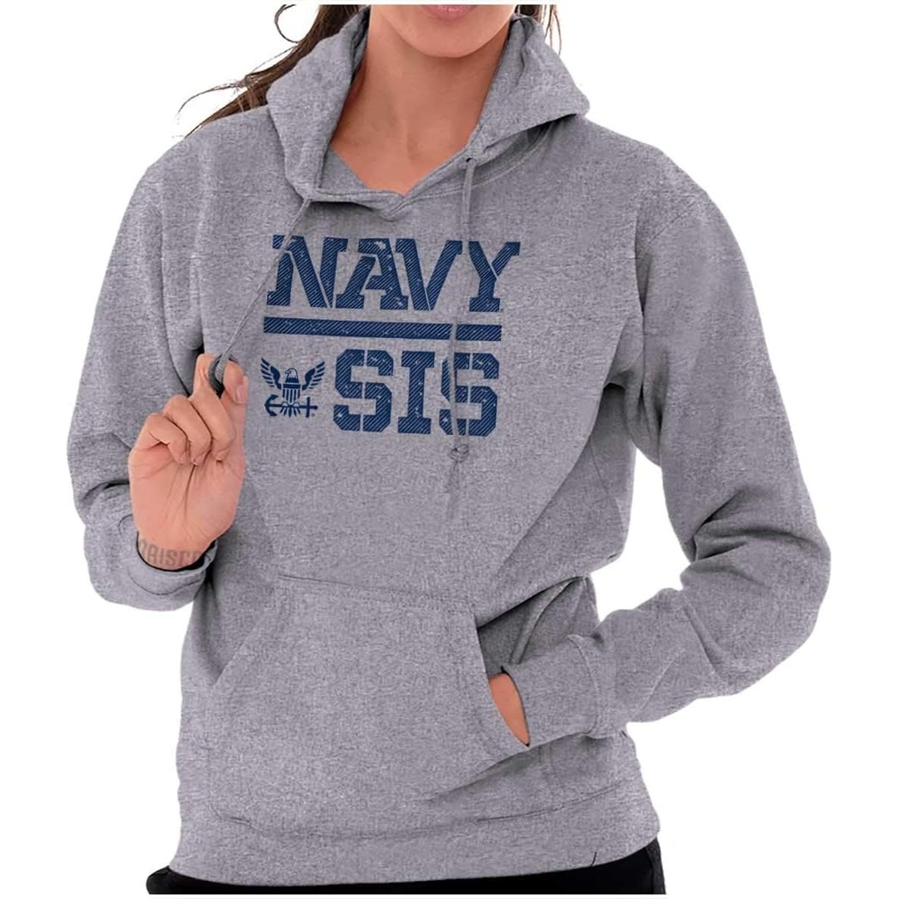 image:imageBrisco Brands United States American Navy Proud Sister Hoodie Sweatshirt WomenSport Grey