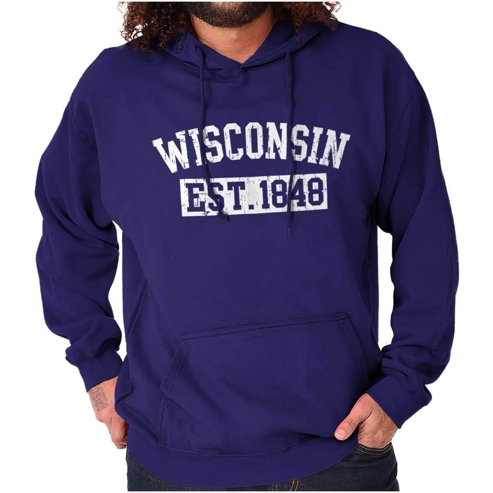 image:imageClassic Teaze Wisconsin Distressed Athletic State Hoodie Sweatshirt Women MenPurple